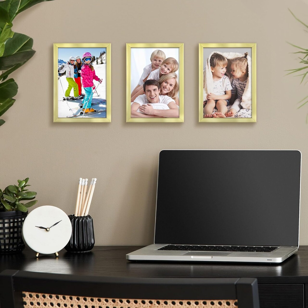 5x7 Gold Picture Frames – 6 Pack, Modern Sleek Photo Frame Set with HD Glass, Wall Hanging or Tabletop Display, Noble Collection